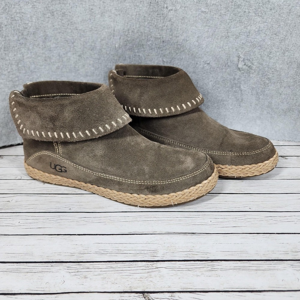 UGG Shoes Womens Size 6 Taupe Suede Ankle Boots Espadrille Foldover Zip‎ 1104659